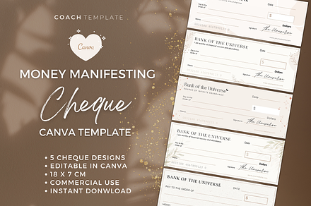 Manifesting Money Check Template, a Card Template by COACHTEMPLATE