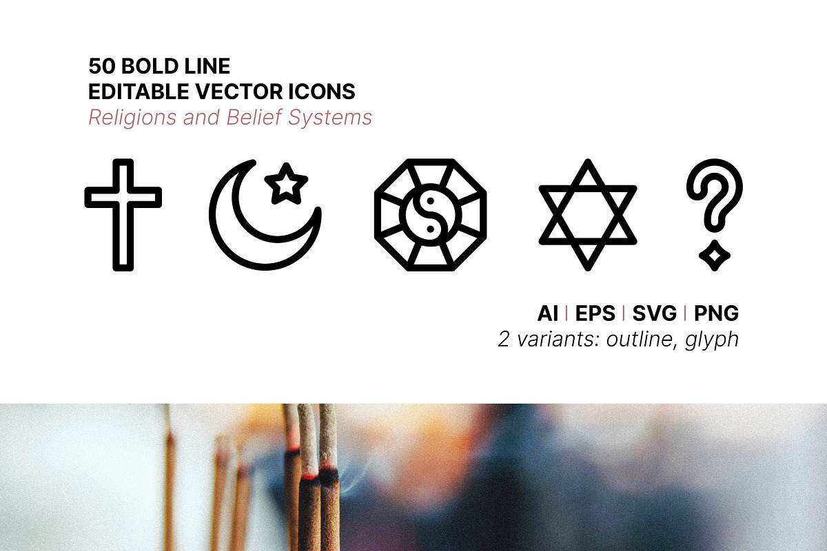 50 Religion and Belief Sytem Icons, an Outline Icon by Side Project (Photo 1 of 8)