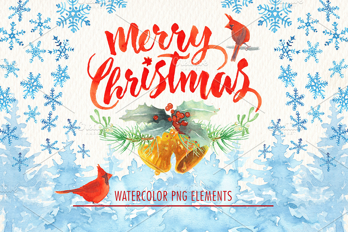 watercolor christmas clipart, an Illustration by Art & Things (Photo 8 of 12)