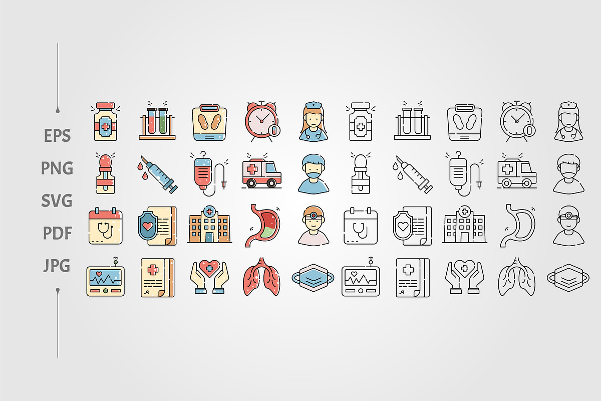 set of Medical various icons of staf, an Outline Icon by lawoel