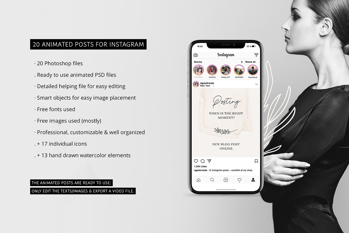 ANIMATED Instagram Posts – Pure, a Social Media Template by AgataCreate