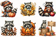 Watercolor Autumn Raccoon Clipart, an Illustration by OK Design (Thumbnail 3 of 5)