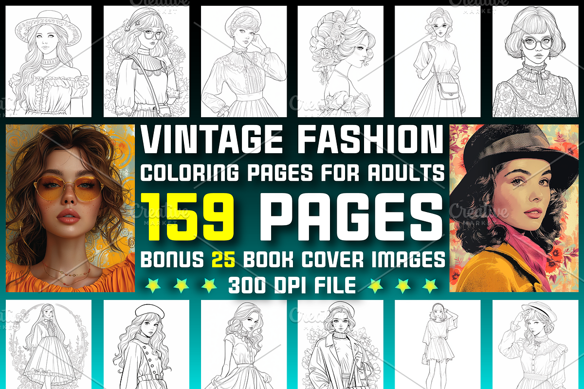 150+ Vintage Fashion Coloring Pages, a Brochure Template by Design Station (Photo 1 of 4)