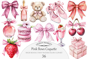 Pink Bows Coquette Clipart, an Illustration by Design Market