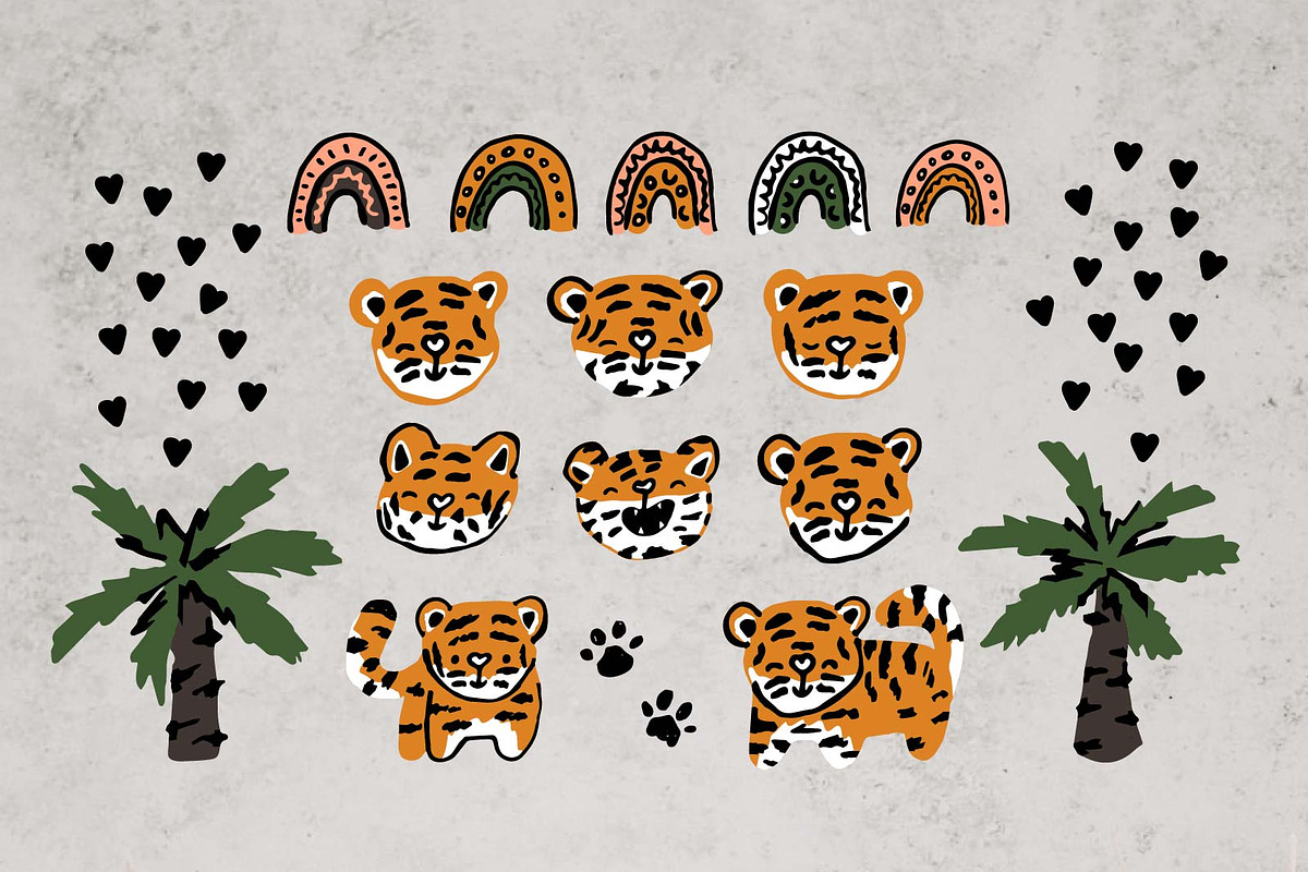 Tiger time. Palms patterns clip art, an Animal Illustration by essskina (Photo 2 of 8)