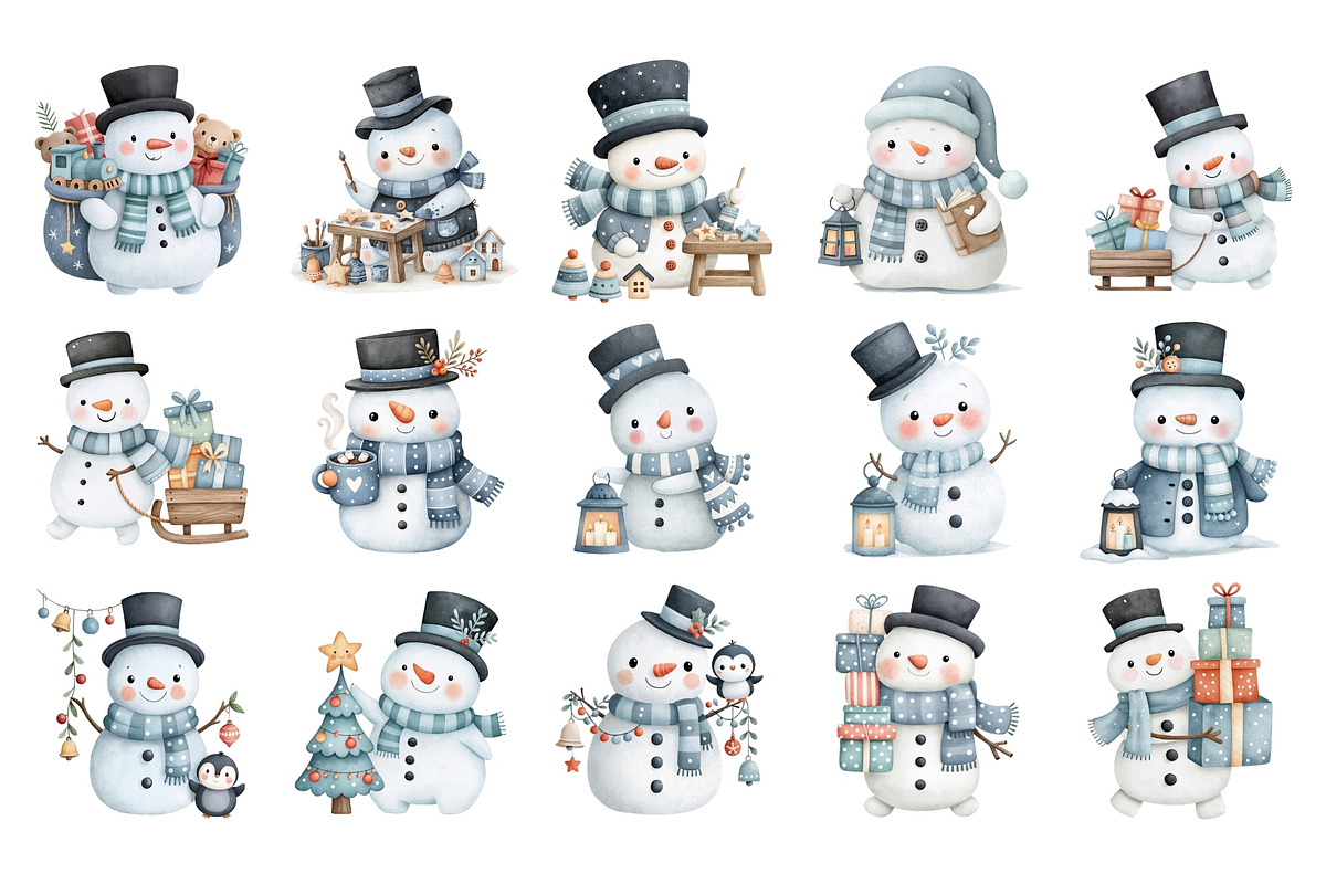Watercolor Christmas Snowman PNG, a Seasonal Illustration by Nicolle's Colorful Art (Photo 5 of 7)