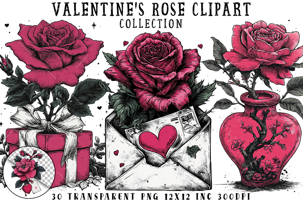 Valentine's Rose Clipart, an Illustration by OK Design (Photo 1 of 6)