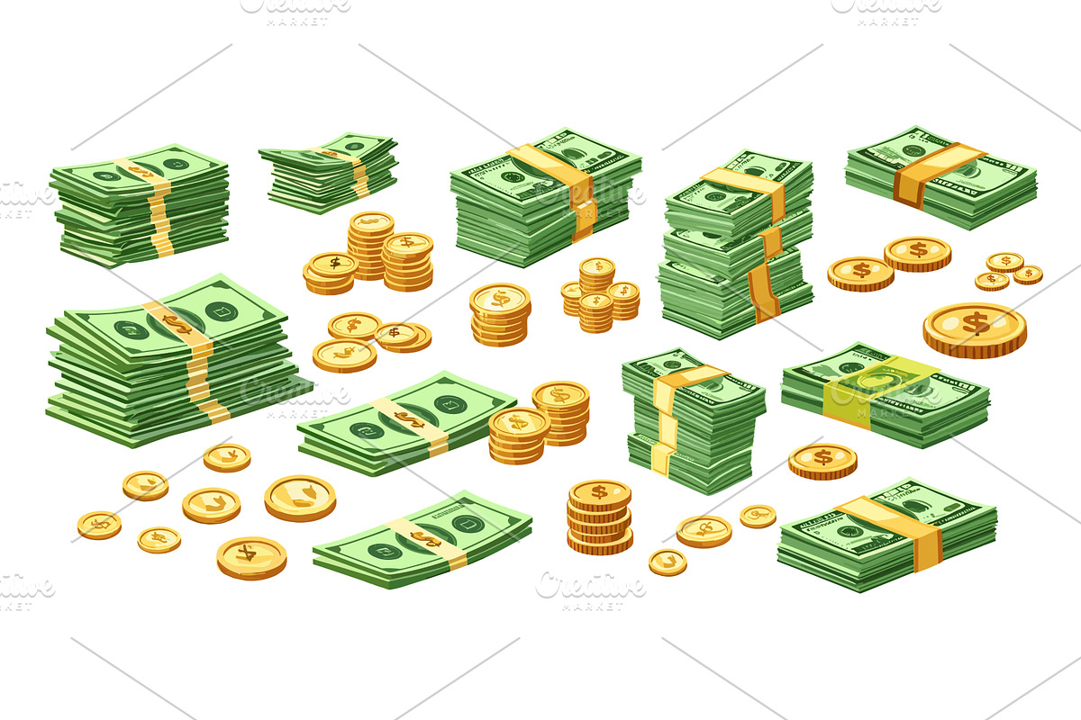 Banknotes coins cartoon isometric, a Finance Illustration by Stock-Smart-Start