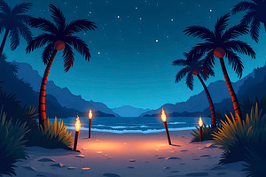 Island Pathway With Bamboo Torches A, a Photo by LOGOCREATIVE