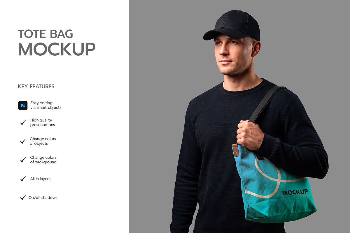 Canvas Tote Bag Mockup with Man, a Merchandise Mockup by graphypix (Photo 2 of 4)