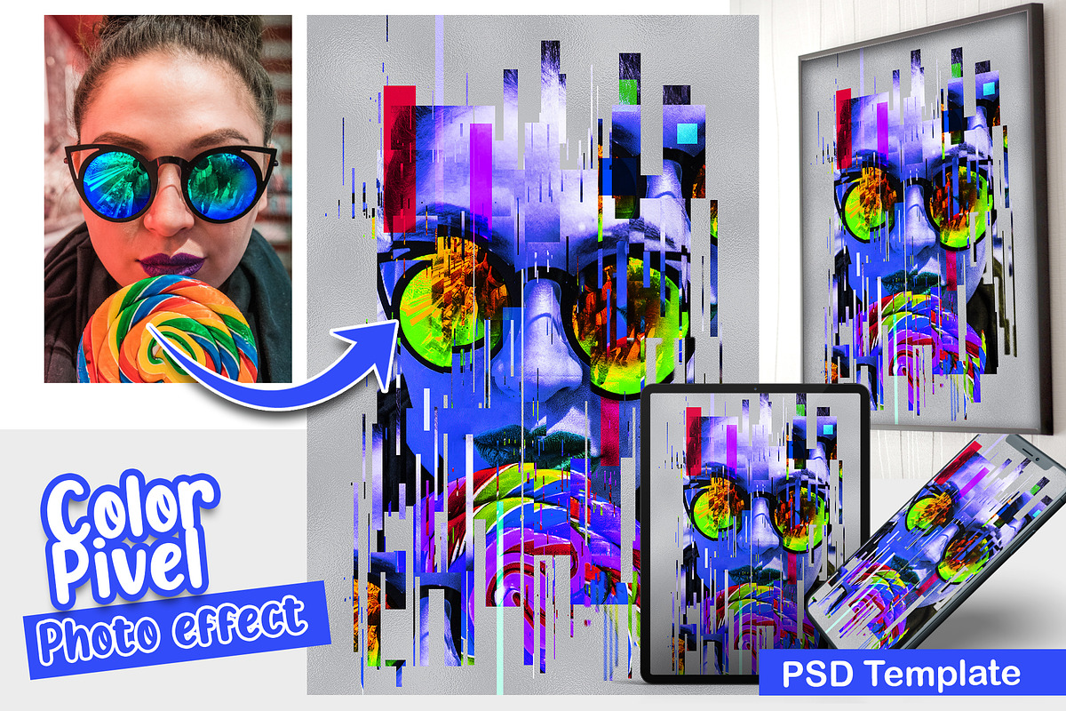 Color Pixel Photo Template, an Action Add-On by DreamColor