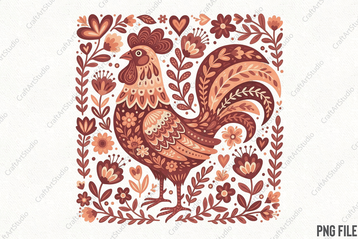 Floral Chicken Valentine PNG, an Illustration by CraftArtStudio (Photo 1 of 4)