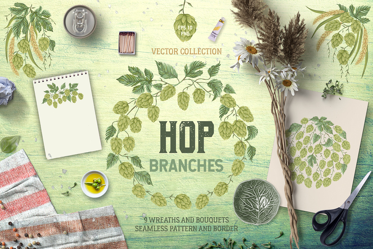 Hop branches. Vector collection, a Decorative Illustration by kateja (Photo 1 of 4)