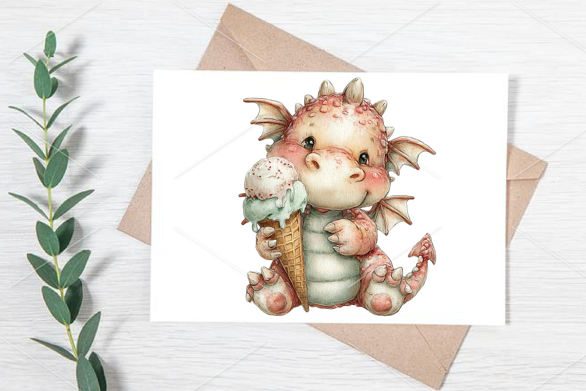 Quirky Baby Dragon Licking Clipart, a Seasonal Illustration by Canvas Craft (Photo 7 of 7)