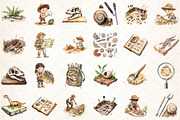Fossil Explorers Watercolor Clipart, an Illustration by DreamCafeArt (Thumbnail 3 of 6)