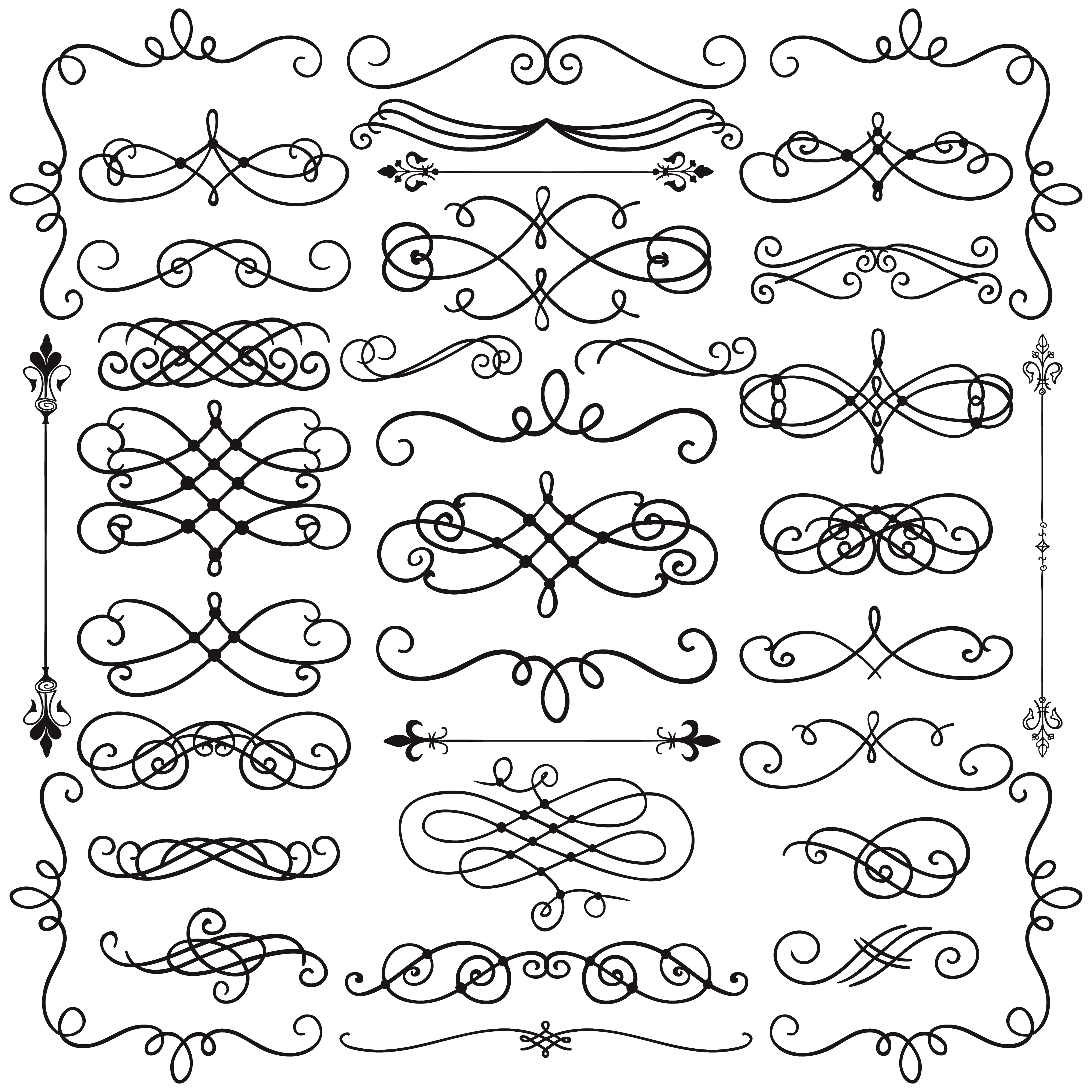 Vector Black Vintage Hand Drawn Swirls Collection, an Object Graphic by ...