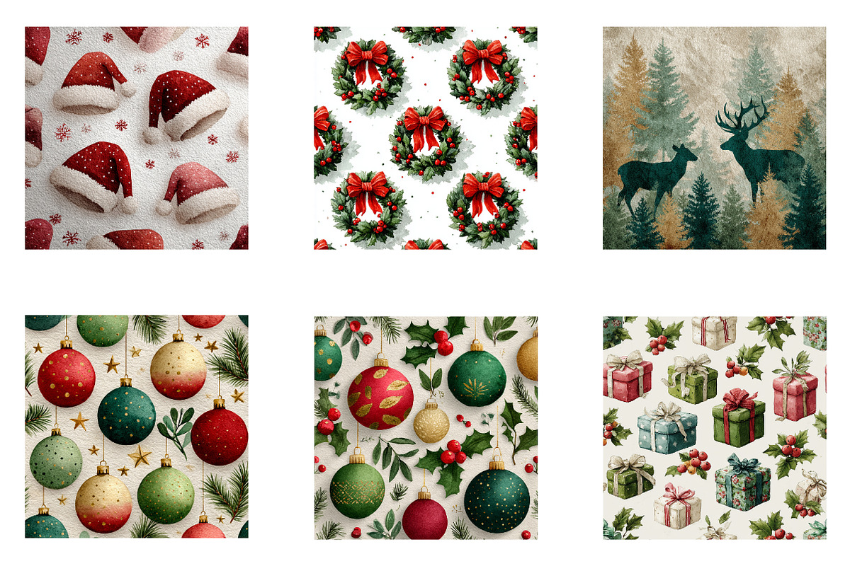Watercolor Christmas Digital Paper, an Illustration by CreationArt (Photo 2 of 4)
