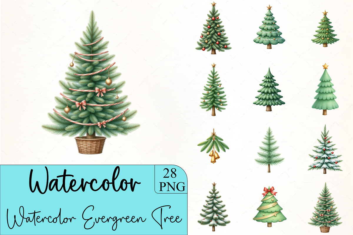 Watercolor Evergreen Tree Clipart, an Illustration by CrexoraLab (Photo 1 of 5)