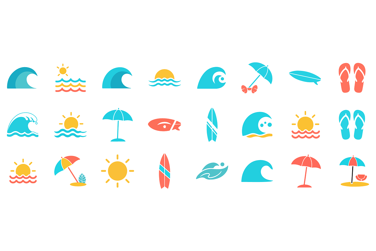 Tropical Beach and Surf Icon Set, a Decorative Illustration by MkStudio