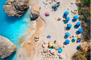 Aerial view of blue sea, beach with, a Nature Photo by den-belitsky