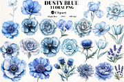 Dusty blue watercolor floral clipart, an Illustration by Watercolor design (Thumbnail 1 of 5)