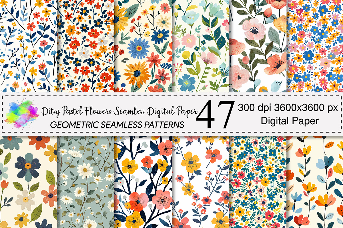 Ditsy Pastel Flowers Seamless Patter, a Pattern Graphic by Canvas Craft (Photo 1 of 6)