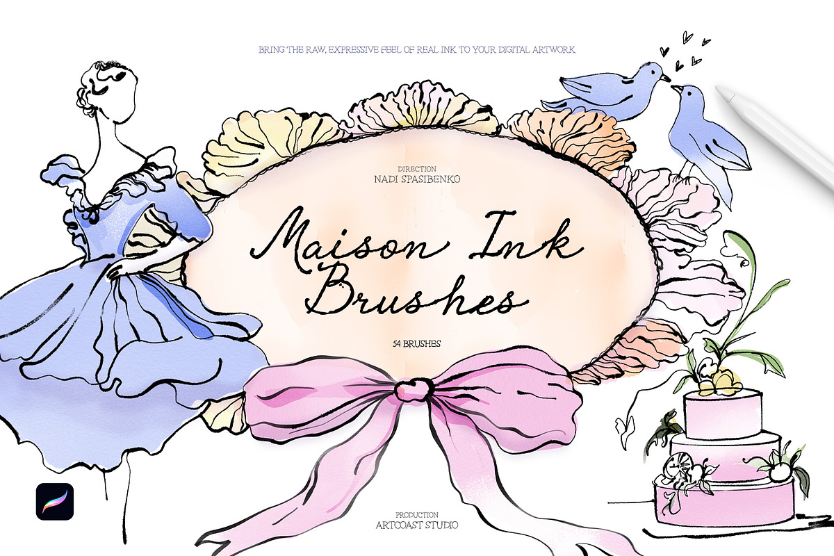 Maison Ink Procreate Brushes, a Brush Add-On by Spasibenko Art (Photo 1 of 7)