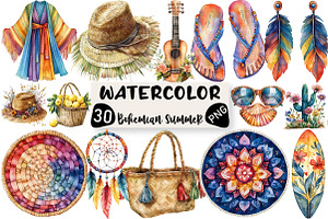 Bohemian Summer Clipart, an Illustration by Black Bird Studio