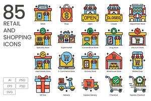 85 Retail and Shopping Icons, an Icon by Flat Icons