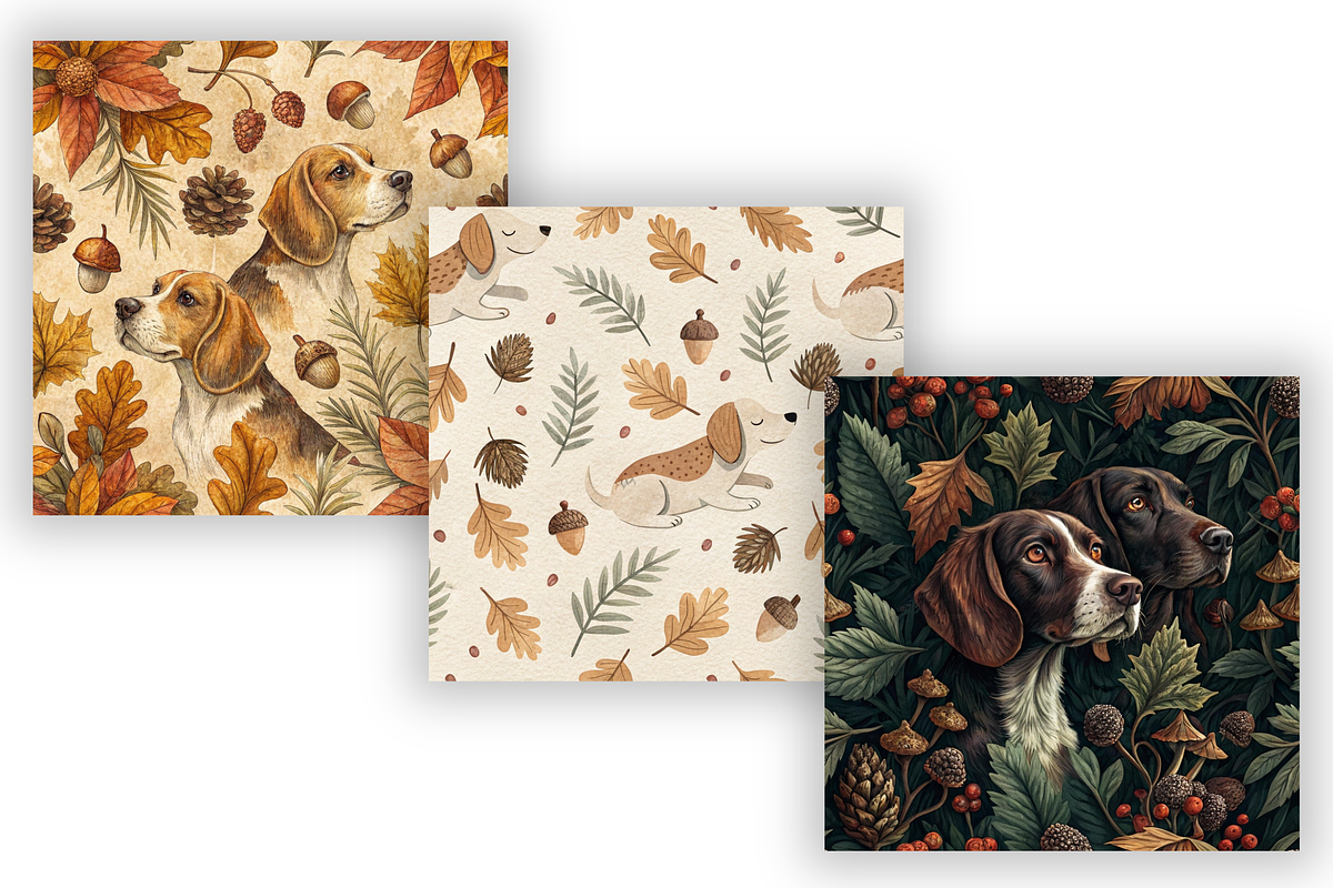 Autumn Dog Woodland Digital Paper, a Pattern Graphic by FloridPrintables (Photo 3 of 9)