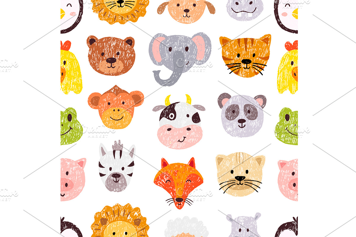 Animal faces seamless pattern, an Animal Illustration by Valerie Bodnar