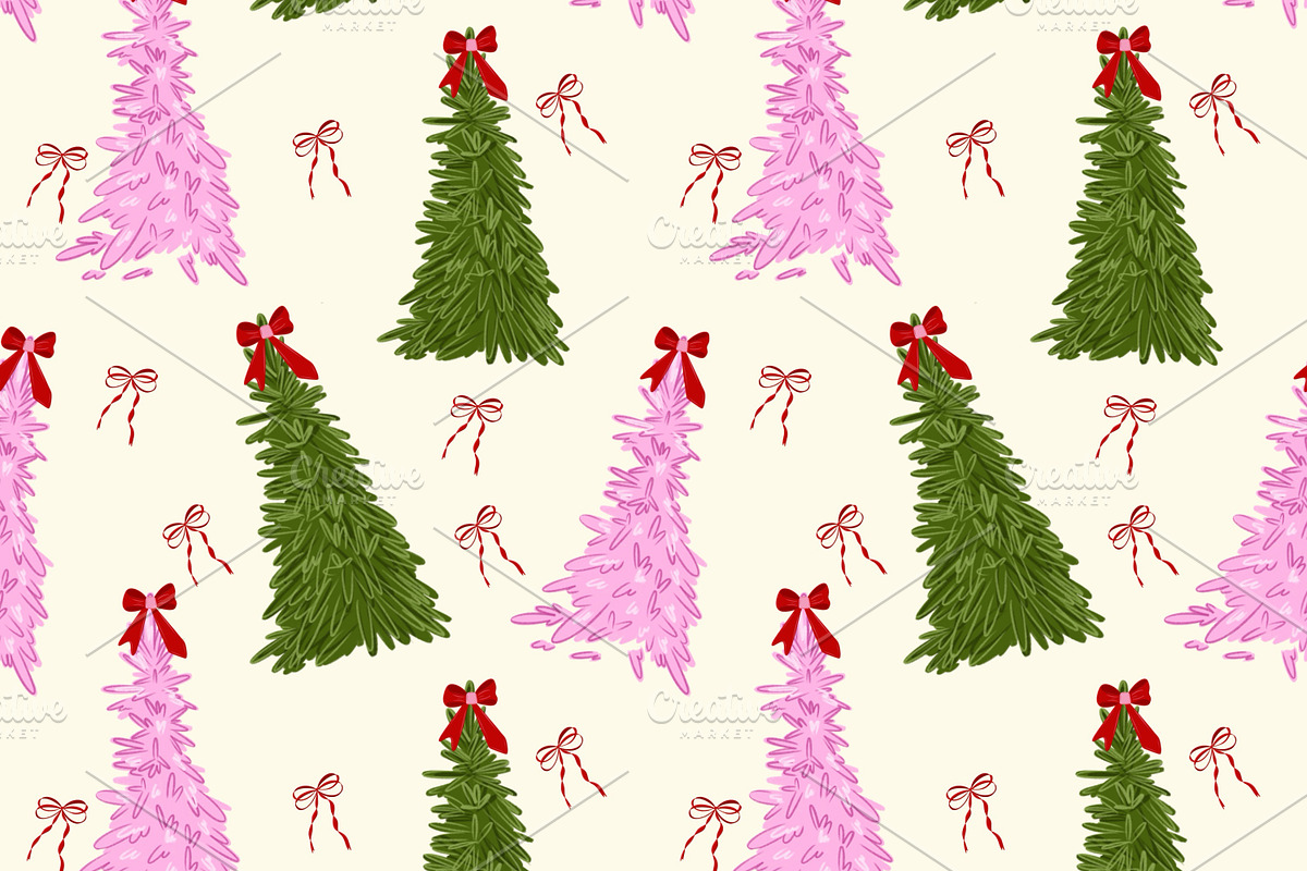 Christmas Tree Seamless Pattern, a Seasonal Illustration by Oleksandra Illustrates (Photo 1 of 6)