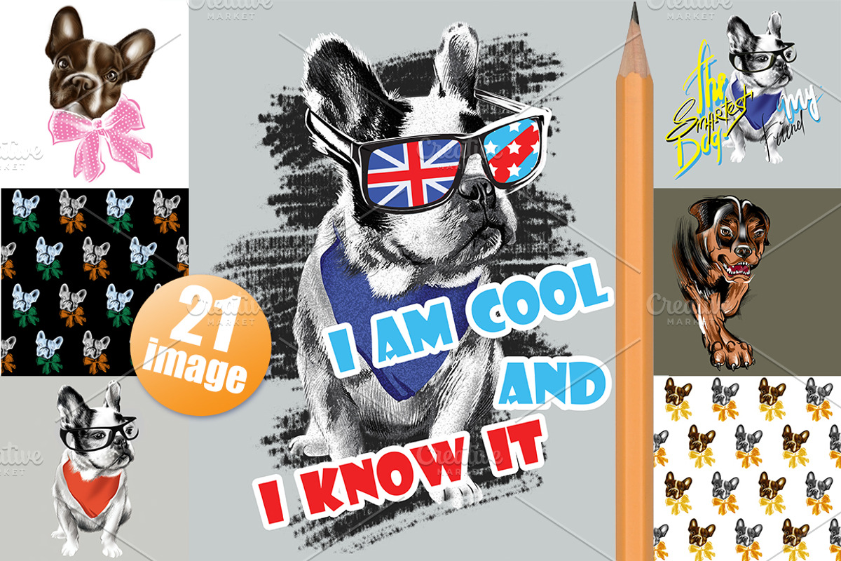 French bulldog and angry dog, an Animal Illustration by Allween (Photo 1 of 7)