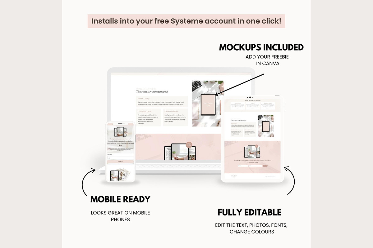 Systeme.io Ivory Rose Lead Funnel, a Landing Page Template by Hayley's Digital Hub (Photo 4 of 10)