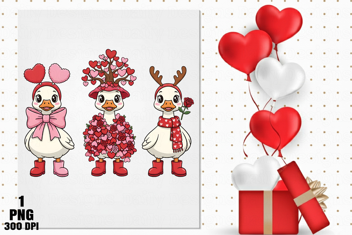 Valentine Goose Trio PNG, an Illustration by Daily.Designs (Photo 5 of 5)