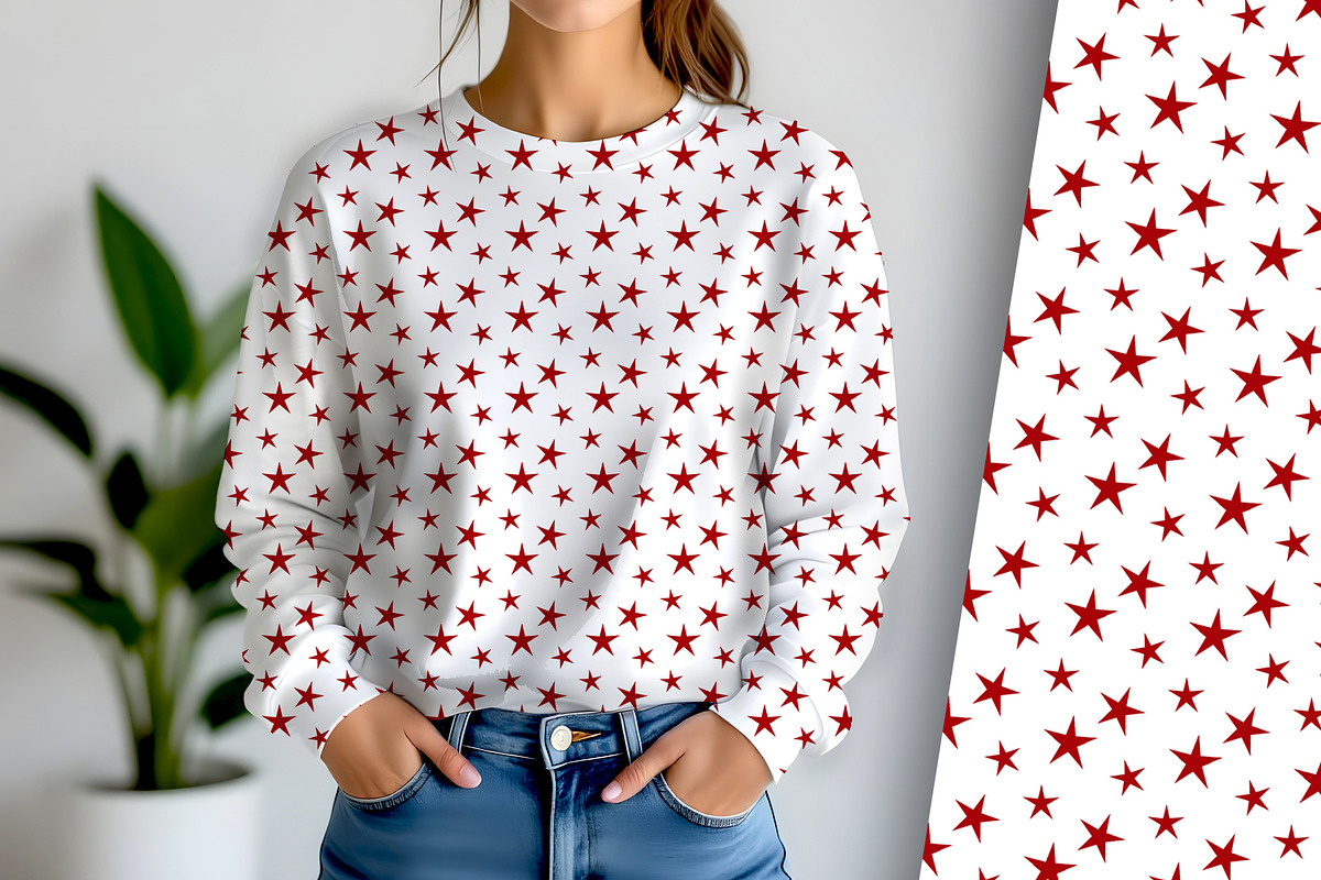 Red Stars on White Seamless Repeat, a Pattern Graphic by Sharon Schwalbe (Photo 1 of 6)