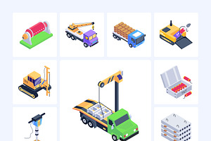 Mining Machinery Isometric Icons