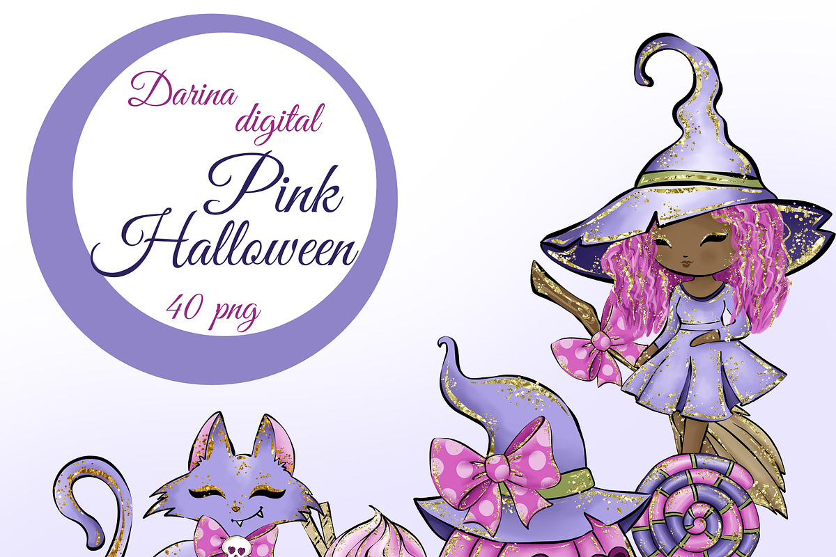 Pink Halloween clipart, an Illustration by DarinaDigital (Photo 1 of 4)