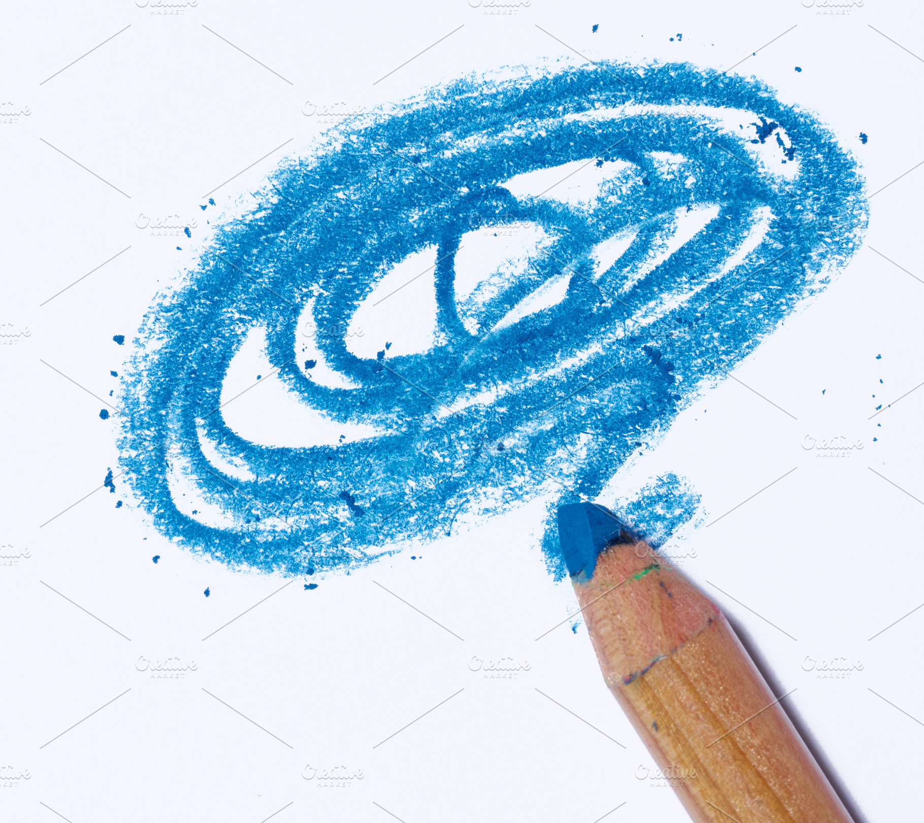 Blue wooden pencil and shading on white background, an Abstract Photo by ndanko