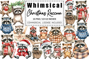 Whimsical Christmas Raccoon Clipart, a Graphic by CitraGraphics