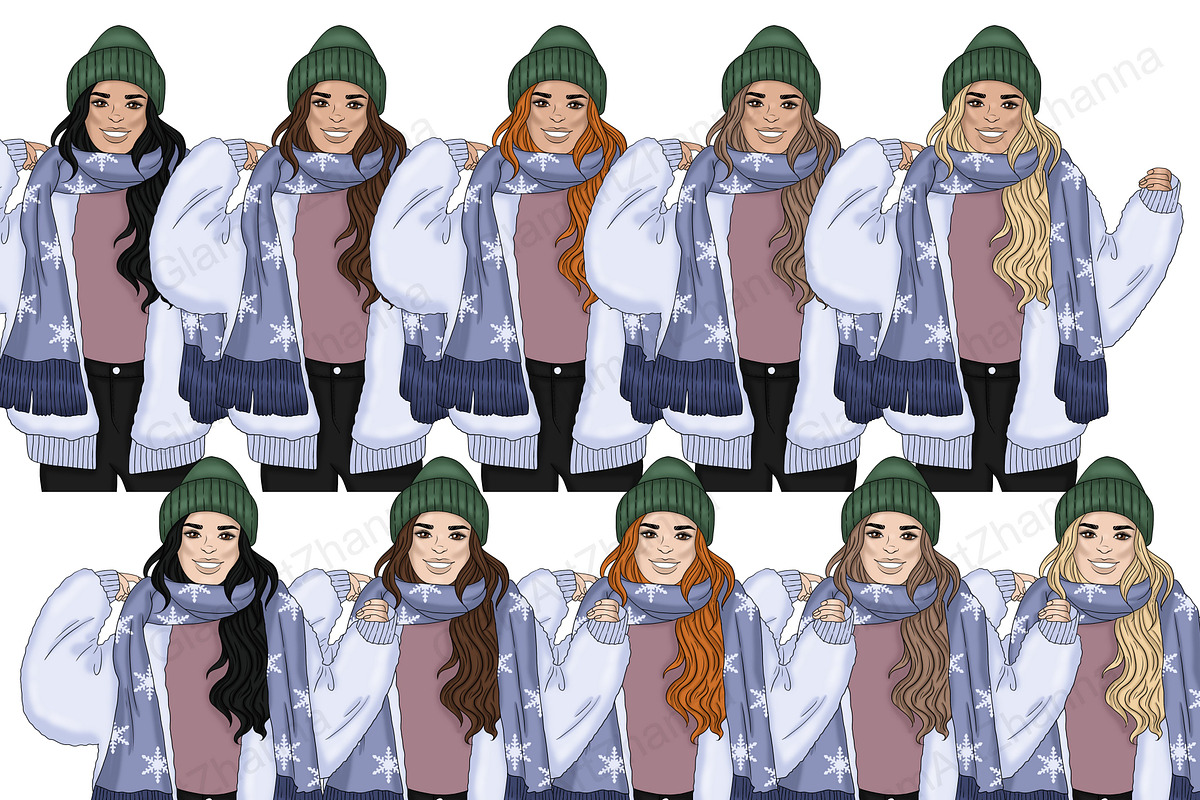 Winter Girls Clipart, a Seasonal Illustration by GlamArtZhanna (Photo 4 of 5)