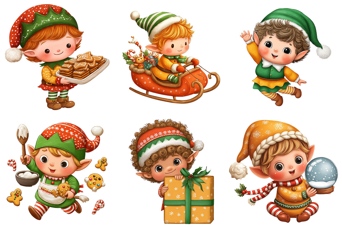 Whimsical Christmas Elf Clipart, an Illustration by Craft Nest (Photo 4 of 11)