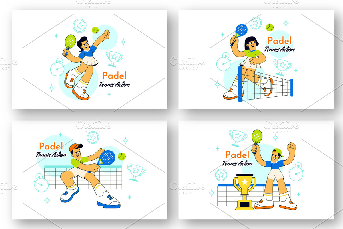 10 Padel Tennis Action Illustration, a Sport Illustration by denayunebgt (Photo 3 of 4)