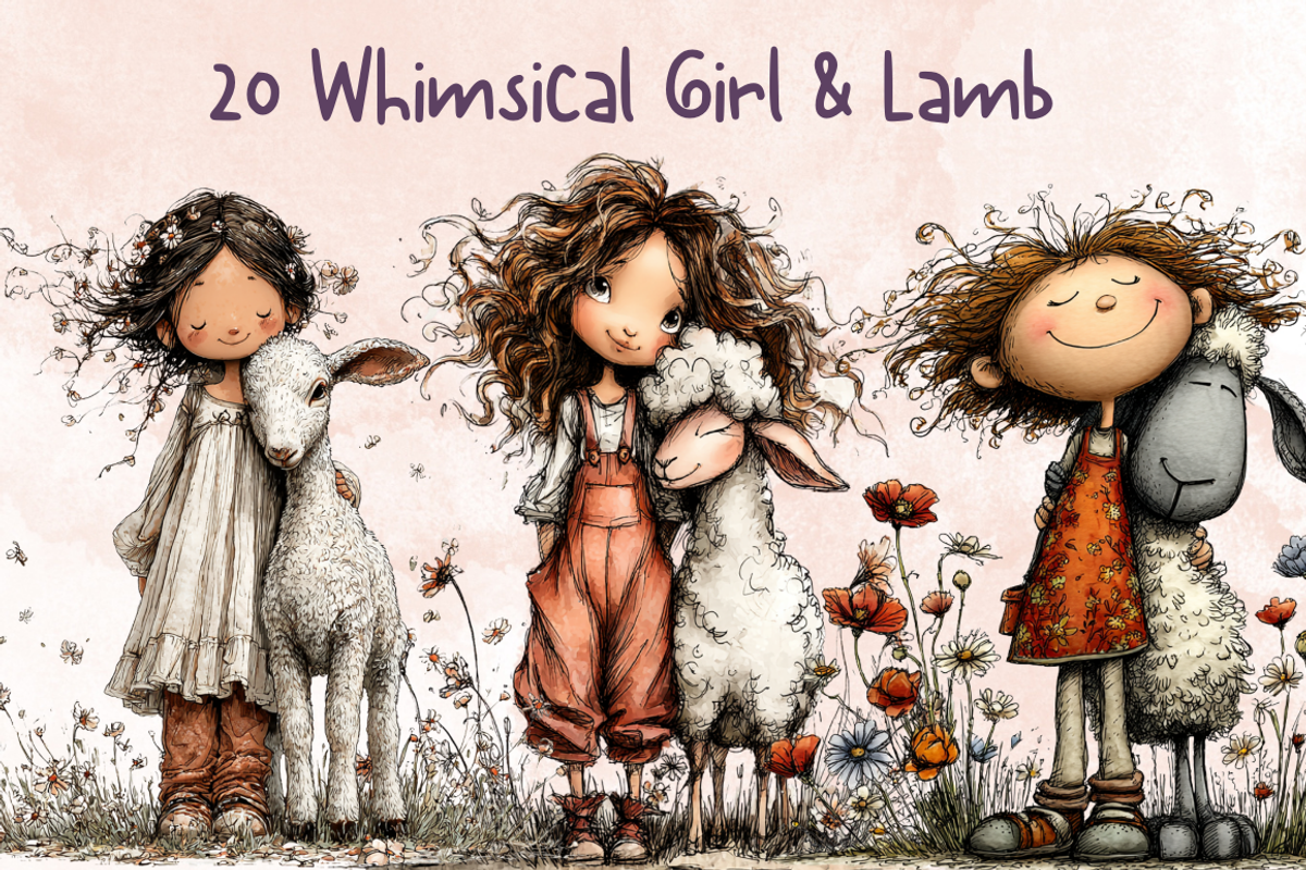 Whimsical Floral Girl & Lamb, an Animal Illustration by GiraffeCreative (Photo 1 of 20)