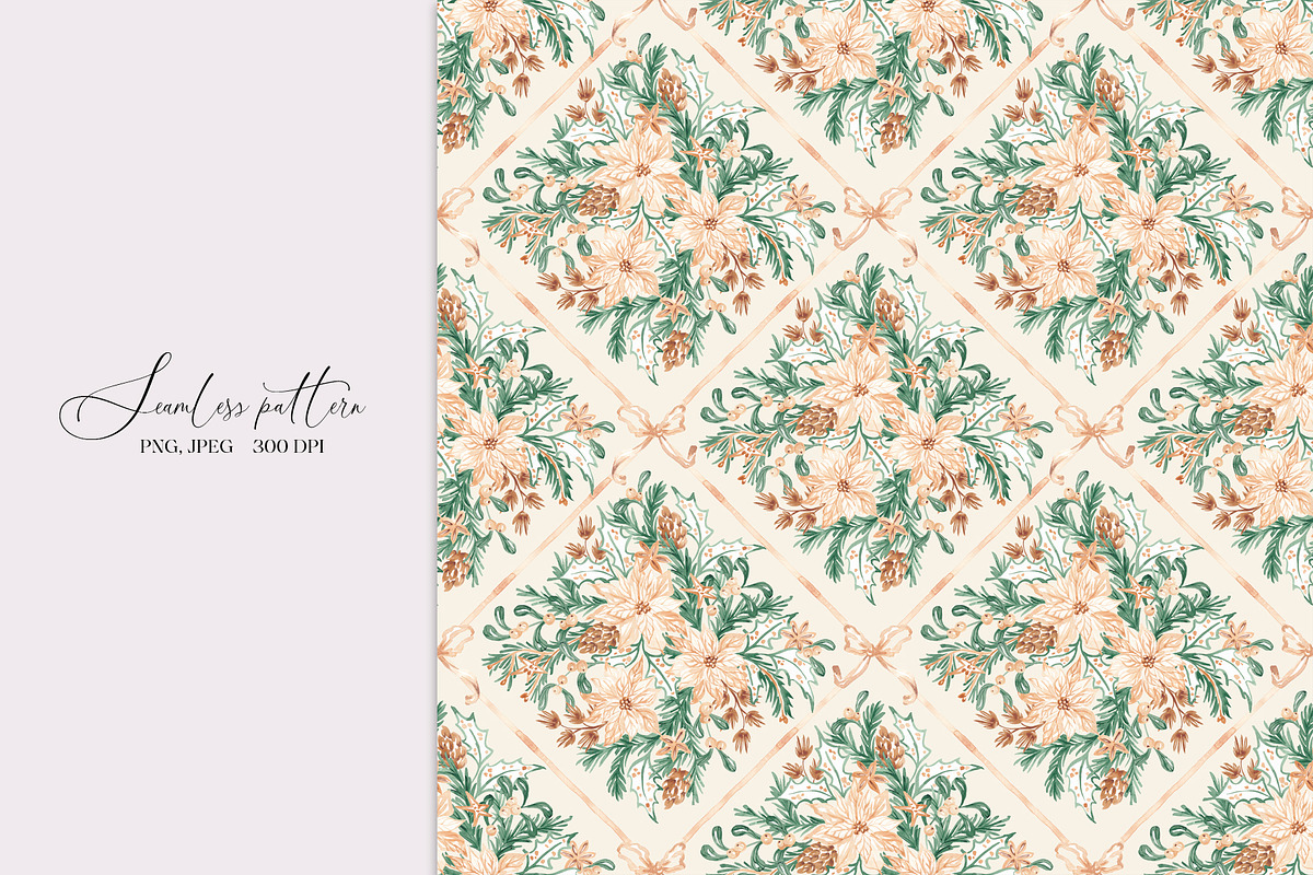 Christmas Botanical Grid Pattern, a Pattern Graphic by SirenaArt (Photo 3 of 20)