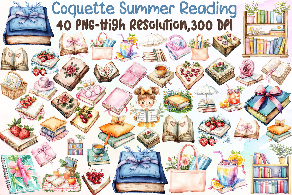 Coquette Summer Reading Clipart, an Illustration by Sublimation Artist (Photo 1 of 6)