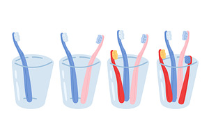 Toothbrush in glass. Brushes for, an Object Illustration by Vectorbuum