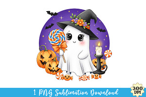 Cute Halloween Ghosts PNG, an Illustration by Watercolor design