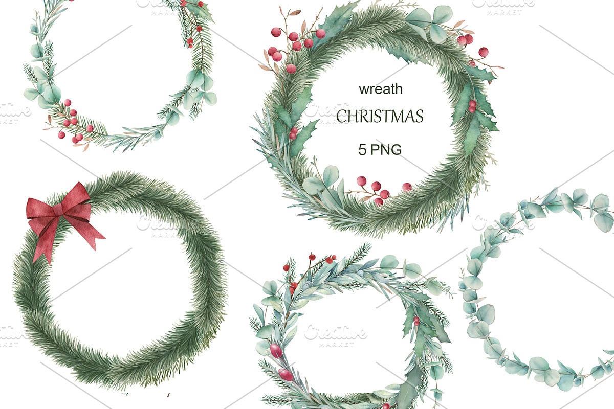 Christmas Wreath Collection, a Seasonal Illustration by Natikka Art (Photo 1 of 2)