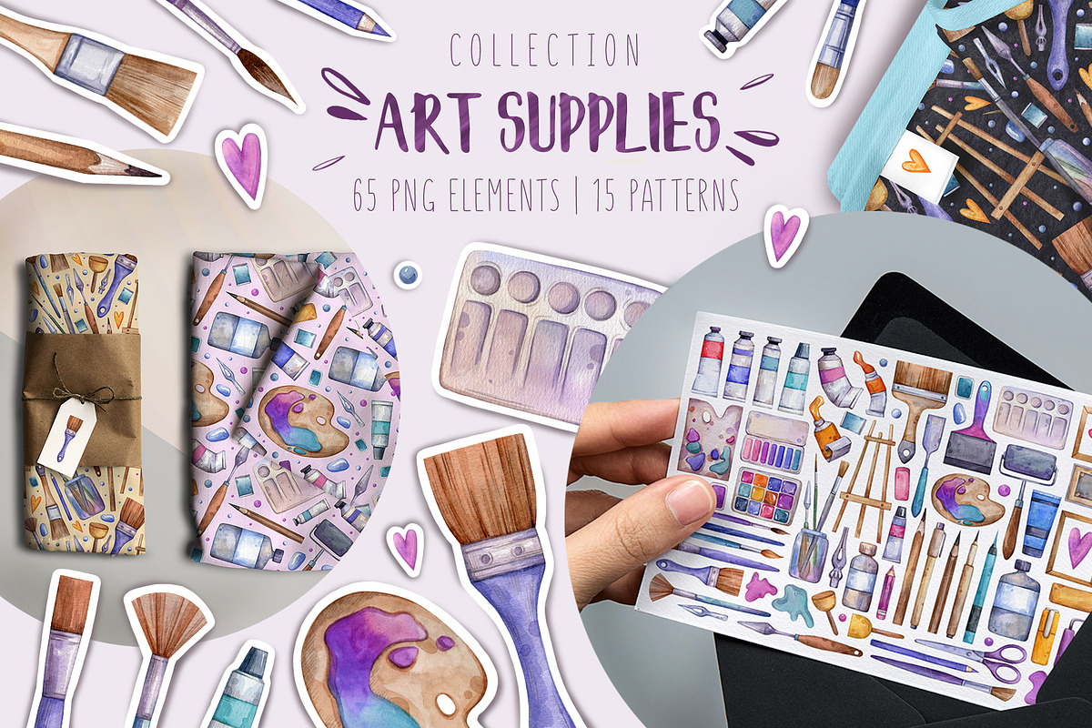 Watercolor Art Supplies |80 elements, an Education Illustration by Aquarellka (Photo 1 of 6)